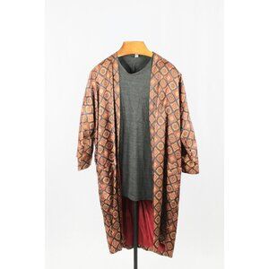 Vintage CAULFIELD Red Black Foulard Satin Twill Kimono Robe, One Size
